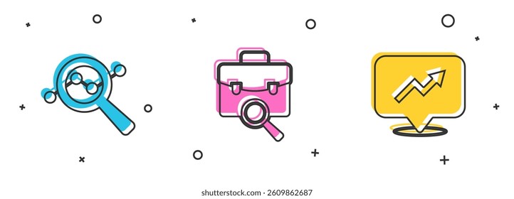 Set Search data analysis, Work search and Financial growth icon. Vector