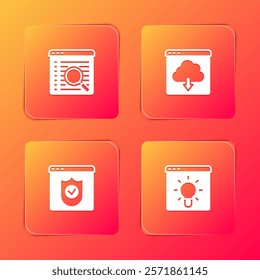 Set Search engine, Cloud download, Browser with shield and window icon. Vector