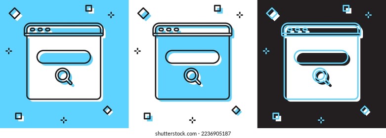 Establece el icono del motor de búsqueda aislado en fondo azul y blanco y negro.  Vector