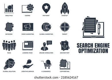 Set of Search Engine Optimization icon logo vector illustration. SEO Optimization pack symbol template for graphic and web design collection.