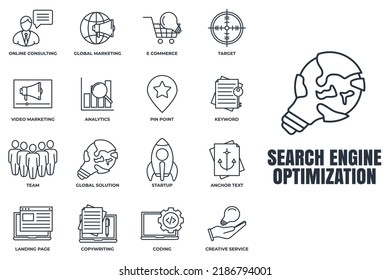 Set of Search Engine Optimization icon logo vector illustration. SEO Optimization pack symbol template for graphic and web design collection.