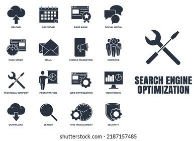 Set of Search Engine Optimization icon logo vector illustration. SEO Optimization pack symbol template for graphic and web design collection.