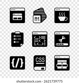 Set Search engine, Processor, Software, Programming language syntax, Books about programming, MySQL code, Clipboard with checklist and  icon. Vector - Powered by Shutterstock - Get 15% off with code: PIKWIZARD15