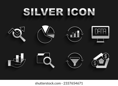 Set Search with folder, Data analysis, Financial growth, Sales funnel chart, Pie infographic, data and  icon. Vector