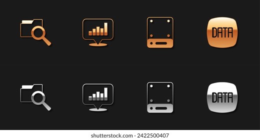 Set Search with folder, Pie chart infographic, Server and Data analysis icon. Vector