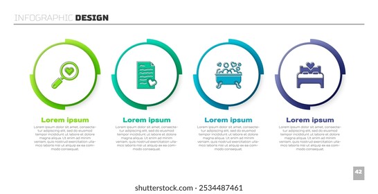 Set Search heart and love, Envelope with Valentine, Romantic bathroom and Bedroom. Business infographic template. Vector