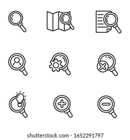 Conjunto de iconos de búsqueda en diseño de línea negra aislado en fondo blanco 