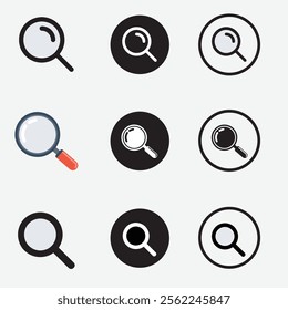 Set Search Icon illustration, magnifying glass symbol, search icon clip art , zoom in and zoom out symbol, Magnifying glass sign isolated