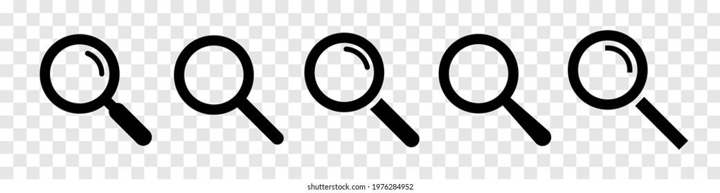 Set of search icons isolated on trasparent background. Magnifying glass. Vector elements