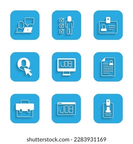 Set Search job, Identification badge, Resume, Briefcase, Worker,  and Freelancer icon. Vector
