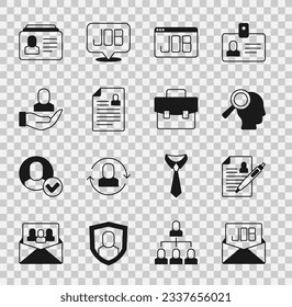 Set Search job, Resume, Magnifying glass for search, Worker,  and Briefcase icon. Vector