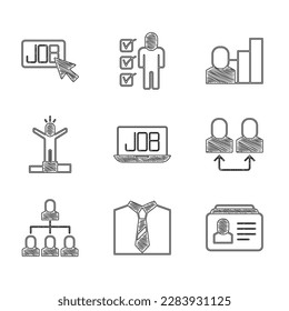 Set Search job, Tie, Resume, Exchange work, Employee hierarchy, Productive human,  and  icon. Vector