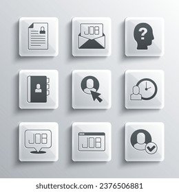 Set Search job, Worker, time, Resume,  and  icon. Vector