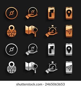 Set Search location, City map navigation, Compass, Location the globe,  and  icon. Vector