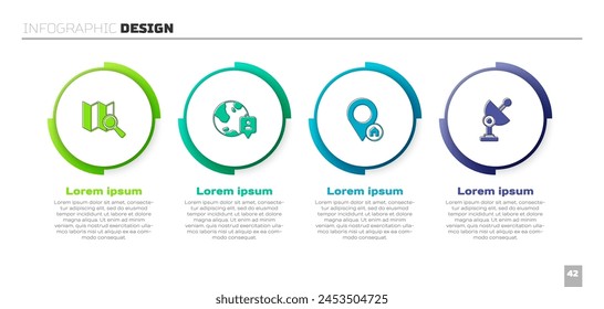 Set Search location, Location the globe, with house and Radar. Business infographic template. Vector