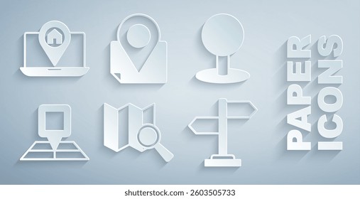 Set Search location, Push pin, Folded map with marker, Road traffic sign,  and City navigation icon. Vector