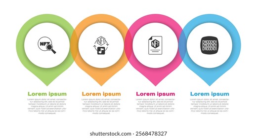 Set Search NFT, Digital crypto art, contract and Binary code. Business infographic template. Vector