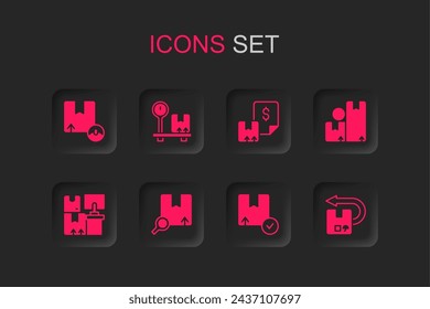 Set Search package, Scale with cardboard box, Carton, Return, Waybill and Warehouse boxes icon. Vector