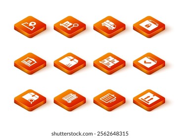 Set Search package, Verification of delivery list, Warehouse, Cardboard box with traffic, boxes pallet,  and Package check mark icon. Vector