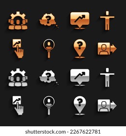 Set Search a people, Head hunting, Team leader, Question mark, Graph, schedule, chart, Project team base and  icon. Vector