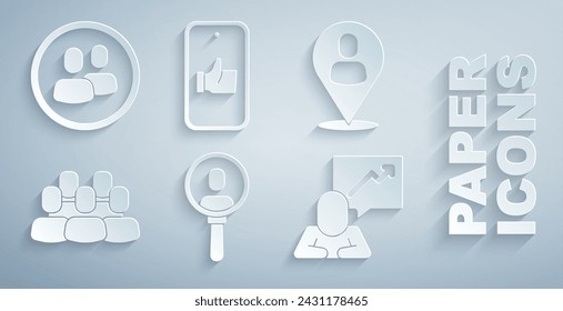 Set Search a people, Worker location, Project team base, Team leader, Hand like and  icon. Vector