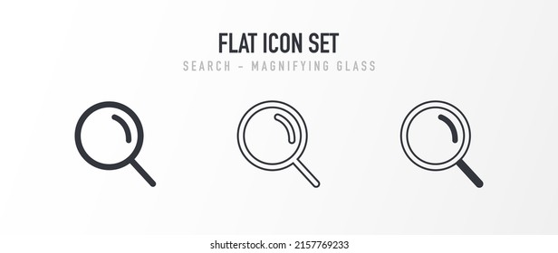 Set of Search related vector line sign. Search icon. Magnifying glass icon. Icons for search bot, searching, artificial intelligence, zoom, more, amplify, look, seek.