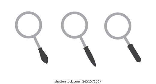 Set of a search and research magnifying glass icon. Lens, look magnifier, loupe sign. Vector Illustration.