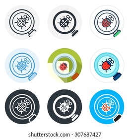 Set of search symbol icons in different styles isolated on white background.