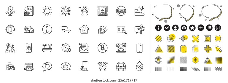 Set of Search text, Feedback and Smartphone line icons for web app. Design elements, Social media icons. Search employee, Energy inflation, Dermatologically tested icons. Vector