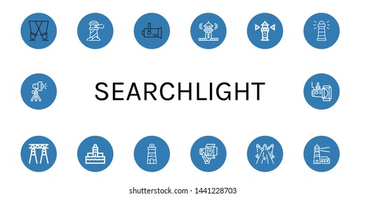 Set of searchlight icons such as Spotlight, Lighthouse, Spotlights, Studio lighting , searchlight