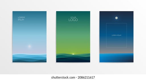 Set of seascapes in the style of minimalism for the background. Suitable for decorating presentations, flyers, posters, etc.