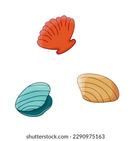 Set seashell vector Illustration with air bubble. Cartoon shell Isolated on white. Sea life nature. Elements for icon, cover, print, book illustration, poster, card, web element, card for children.