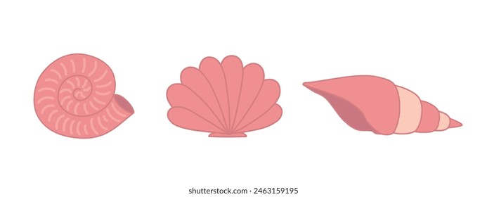 Set of seashells. Cute cartoon shells. Isolated vector elements.
