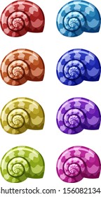 Set of seashells in different colors illustration