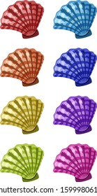 Set of seashells in different colors illustration
