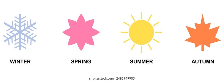 Set of season icon, winter spring summer autumn illustration.