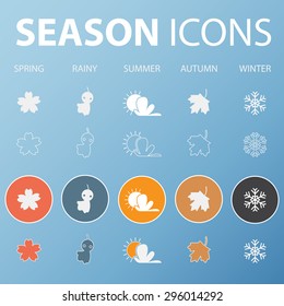 Set of season icons in flat design and long shadow .  Vector  Illustration