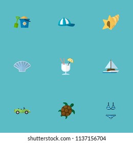Set of season icons flat style symbols with turtle, shell, sink and other icons for your web mobile app logo design.