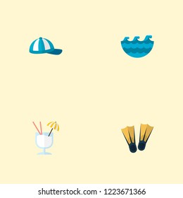 Set of season icons flat style symbols with waves, cocktail, cap and other icons for your web mobile app logo design.