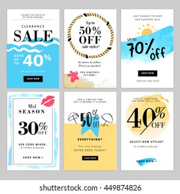 Set of season sale banner templates. Vector illustrations for website and mobile website banners, posters, email and newsletter designs, ads, coupons, promotional material.