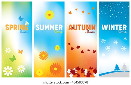 A set of seasonal banners for Spring, Summer, Autumn and Winter