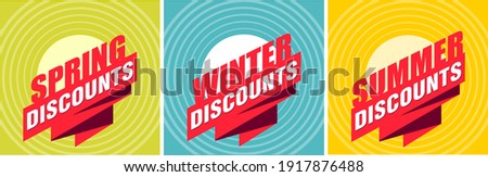 Set of seasonal discount tags or promo labels for discounts advertising in different colors