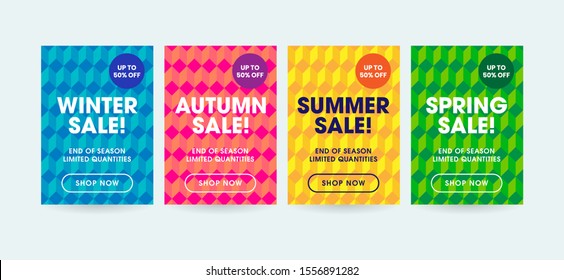 Set of season's banner sale design including winter, autumn, summer and spring sale. Discount banner promotion template for web, print, flyer, backdrop.