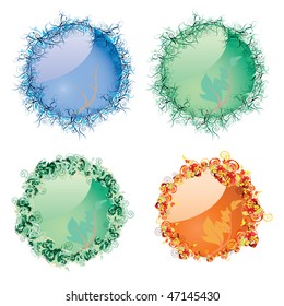 Set of season`s buttons for winter, spring, summer and autumn, vector illustration