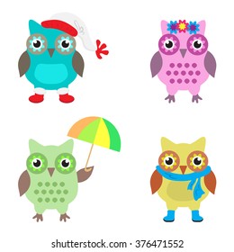 Set of seasons cute owls