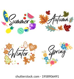Set of seasons decorations. Vector art illustration