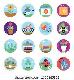 Set of Seasons Flat Rounded Icons 

