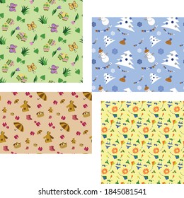 Set Of Seasons Patterns Spring Summer Autumn Winter