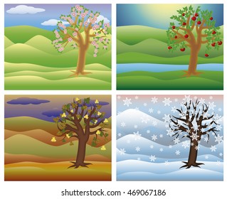 Set Seasons Tree Vector Illustration Stock Vector (Royalty Free ...