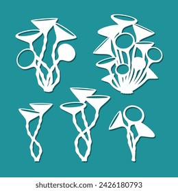 Set of seaweed Acetabularia. Unusual underwater plants from the genus of green algae. Template for plotter laser cutting of paper, fretwork, wood carving, metal engraving, cnc. Vector illustration.